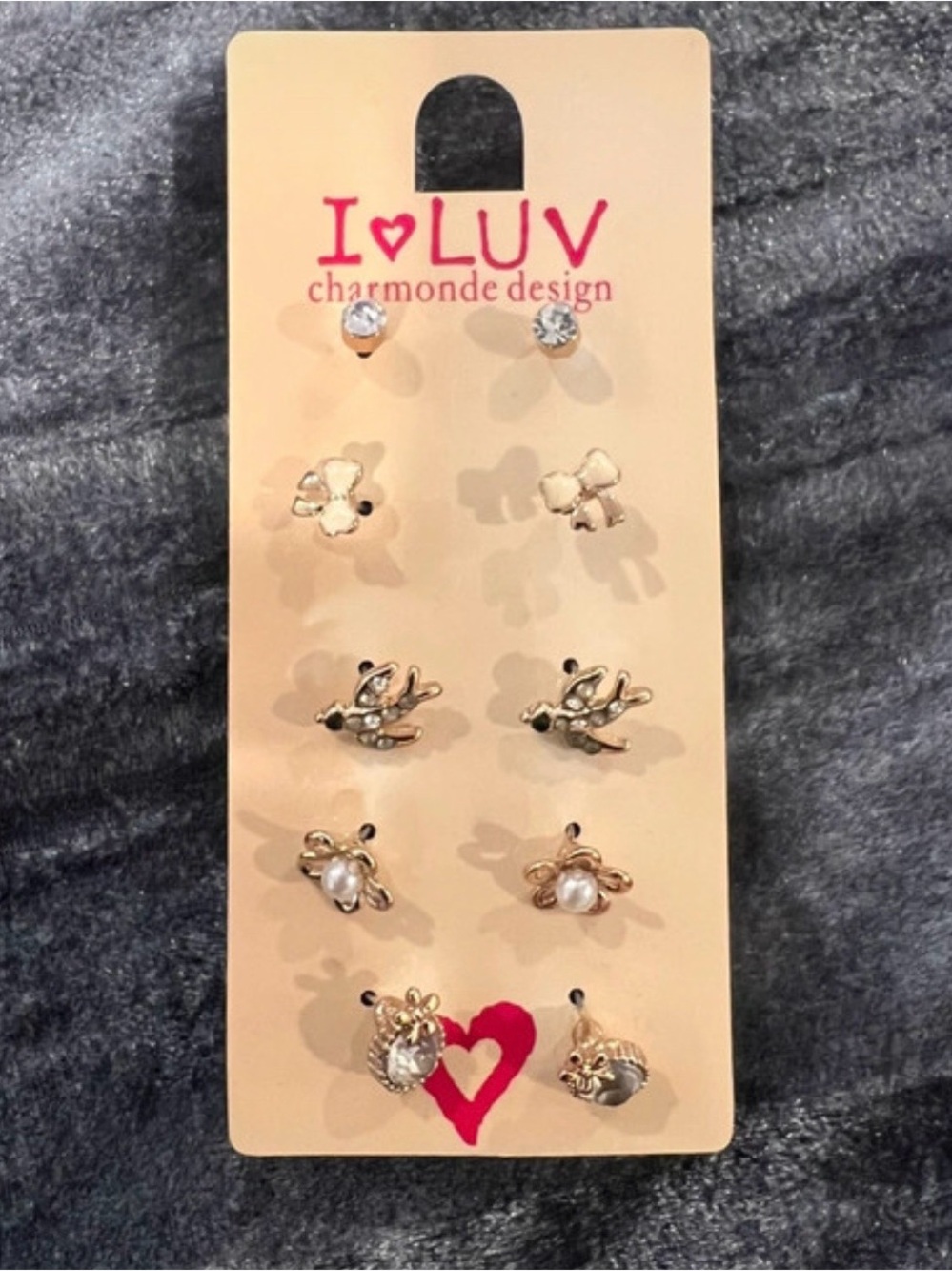 I LUV Gold-Tone Mixed Stud Earring Set - 6 Pairs